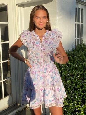 LoveShackFancy x Target Floral Ruffle Purple Lou Tiered Mini Dress Size Small